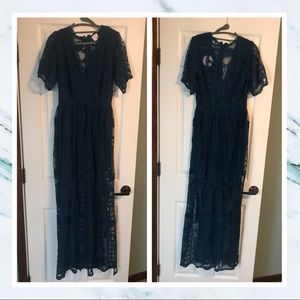 Dark Teal Lace Maxi Romper size small. NWT